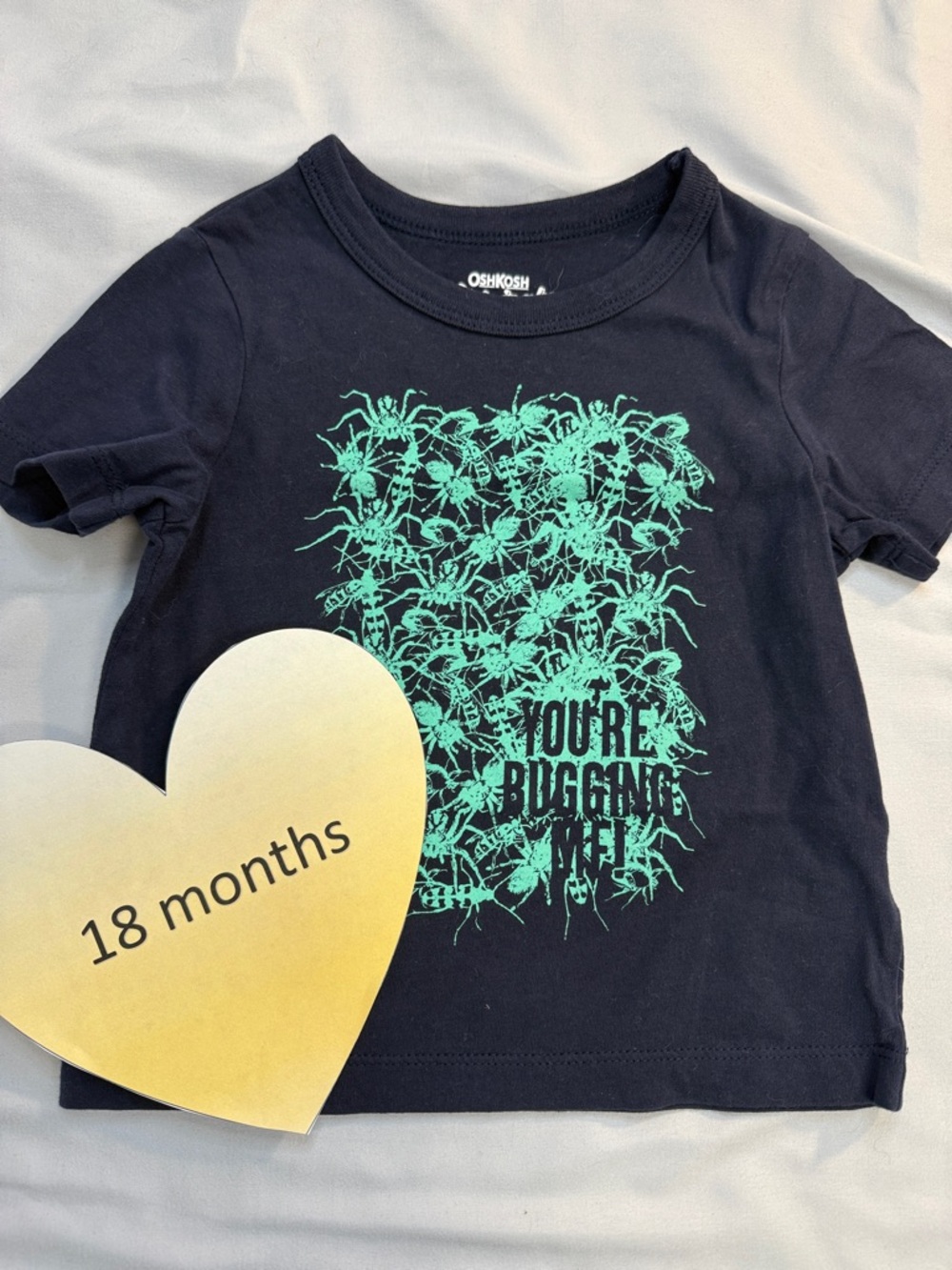 OshKosh B'gosh Kids short sleeve Black Tee with Green Bug Graphic